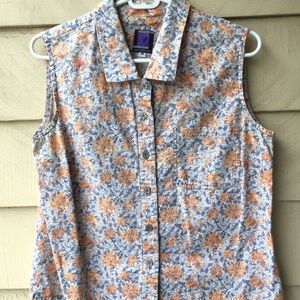 Sleeveless floral cotton blouse